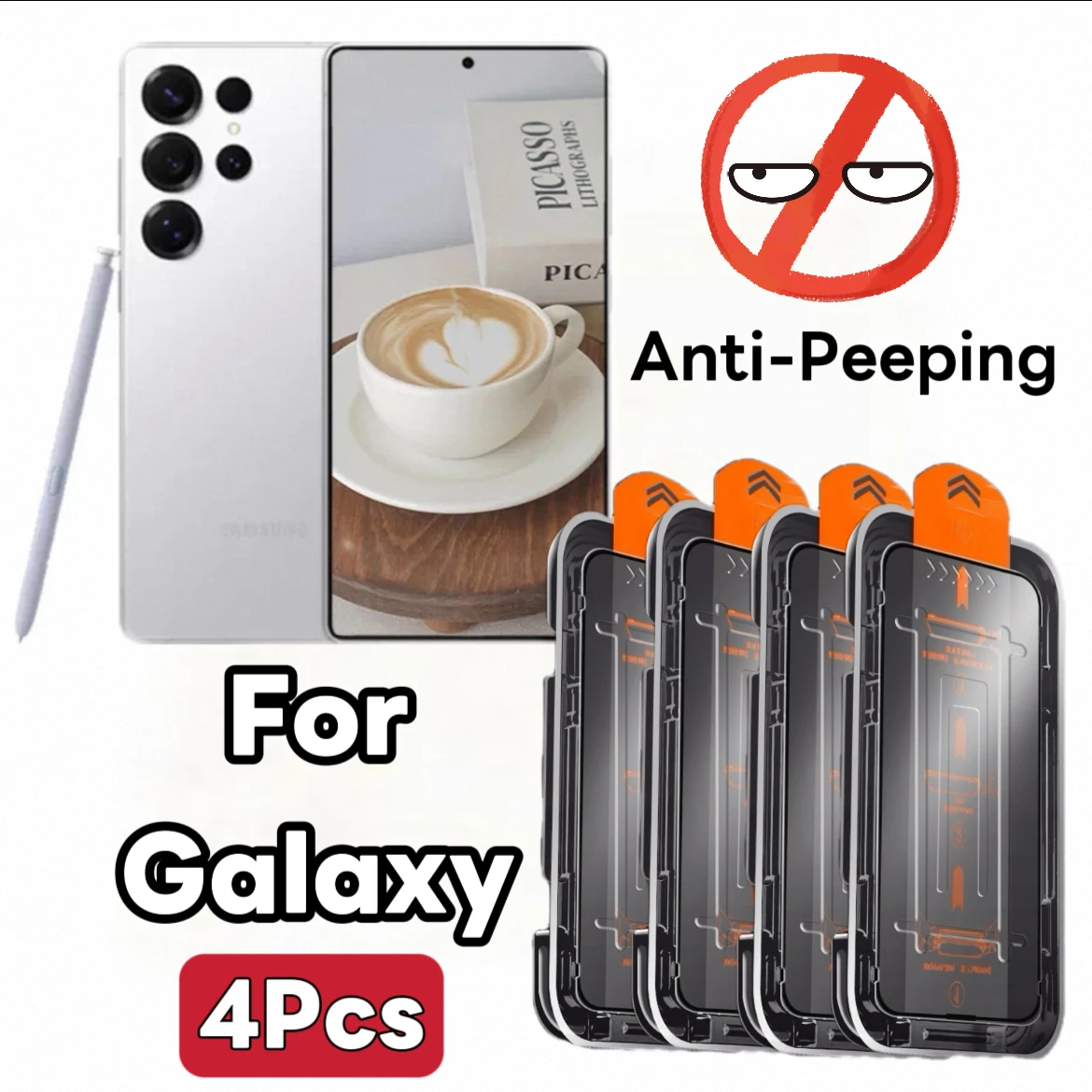 

4-Pack Privacy Tempered Glass Screen Protectors, Anti-Spy, Compatible with Galaxy Series