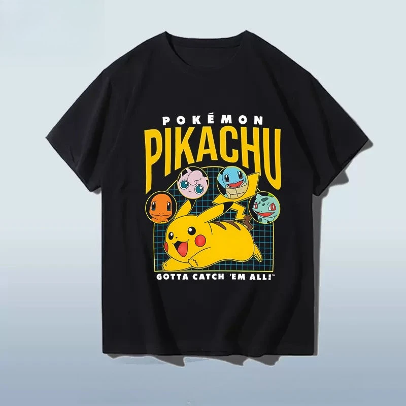 

Pokémon Cartoon Creative Print Black T-shirt 2025 Summer New Men's and Women's American Trend Loose Casual Short-sleeved Top