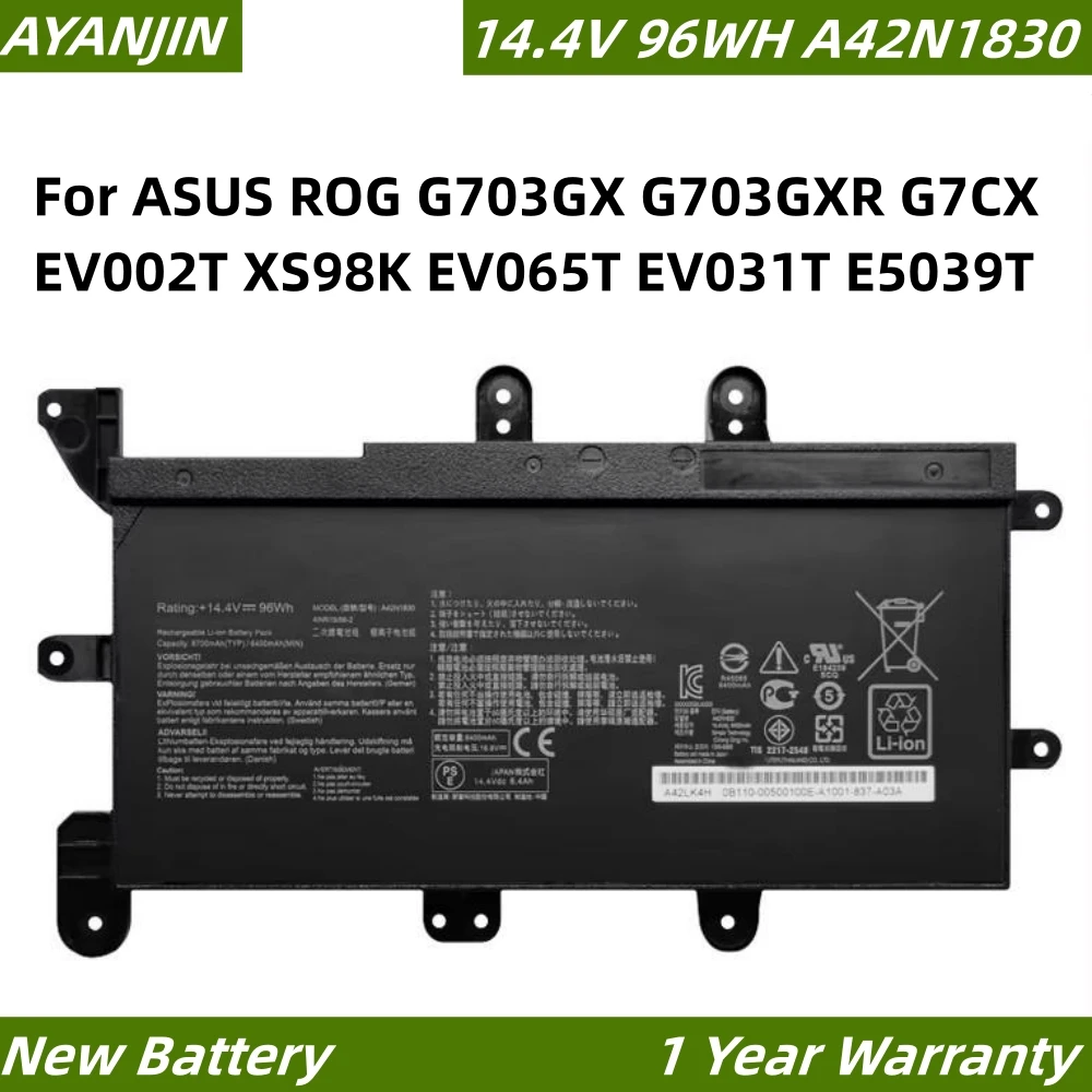 Laptop Battery A42N1830 14.4V 96WH For ROG G703GX-E5039T G703GXR-EV EV031T EV025R G703GX-XS98K EV029R EV028T EV015T