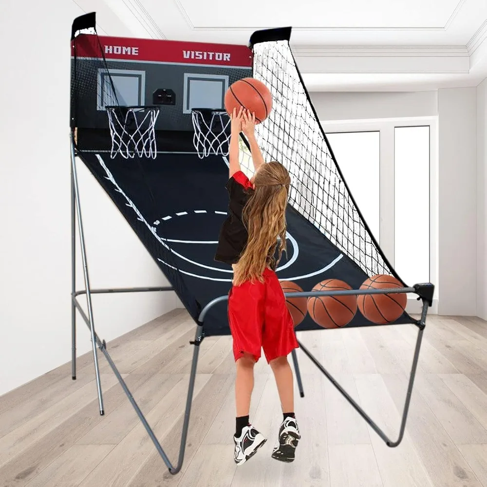 Basketball Machine Portable Arcade Basketball Game Basketball Hoop 4 Small Basketballs & Pump 8 Game Settings Indoor/outdoor Use