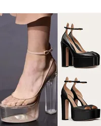 Zapatos de tacón superalto para mujer, calzado de cuero con suela gruesa, a la moda, para fiesta, boda, verano, 2024