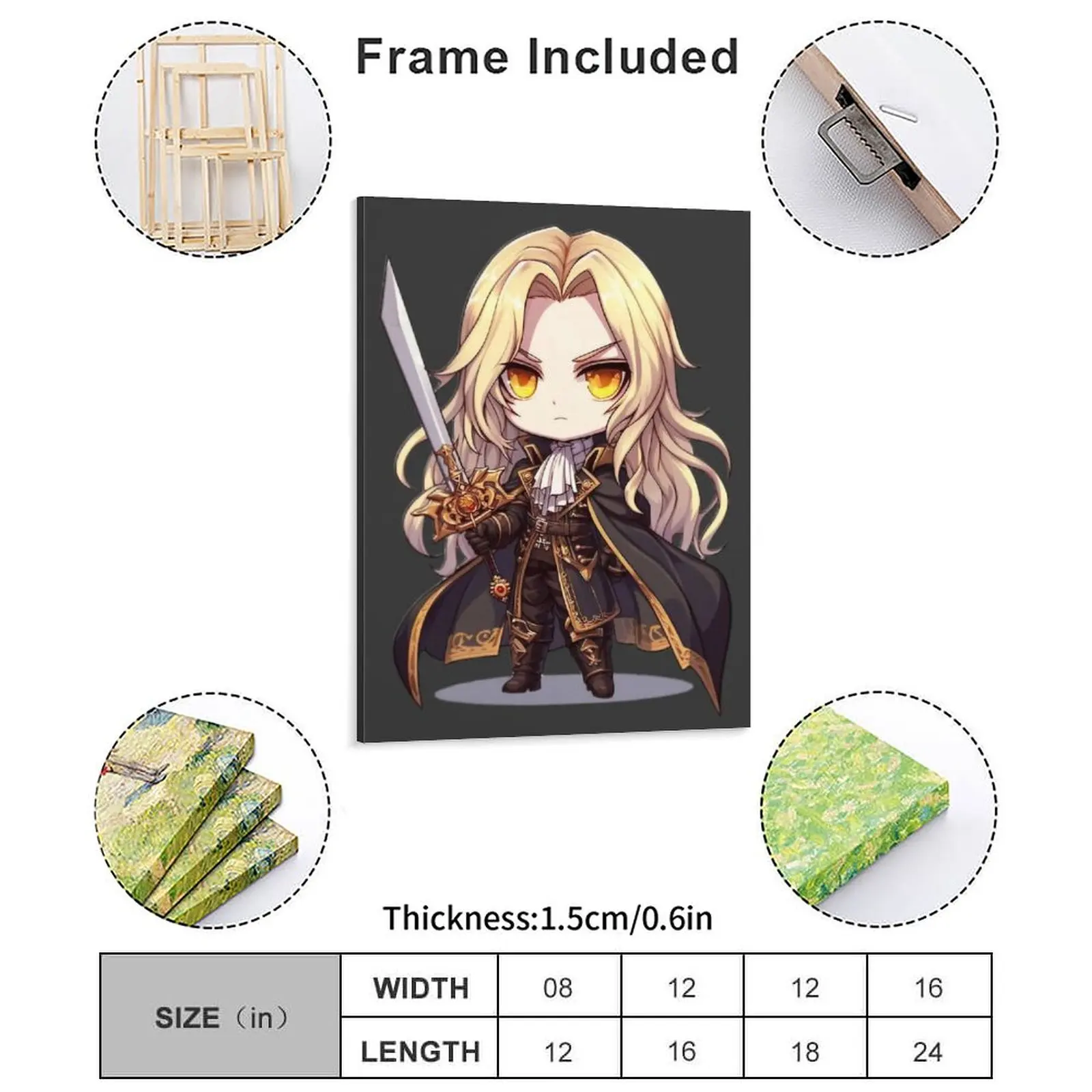 Surviving Out Of Spite Alucard Castlevania Chibi Canvas Paintings Decoration Iron Cinema Wall Custom Framed Wall Painting