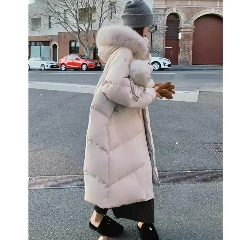 Winter Real Fox fur Down Jacket Women\'s 2024 New Fashion Thicken white duck down Bread Hooded Coat Female Thick Parkas Overcoat