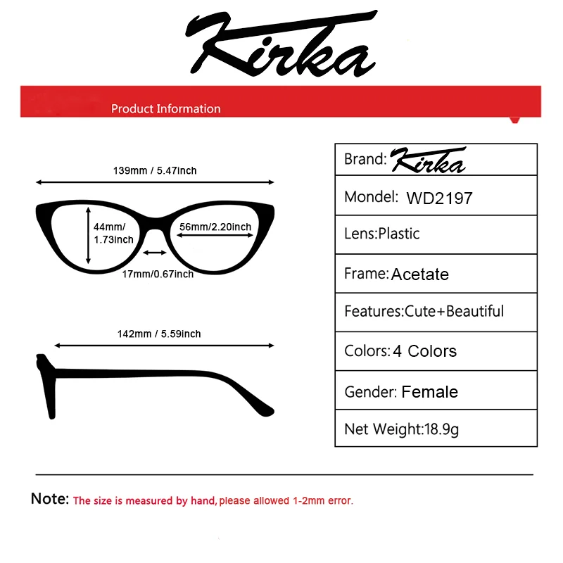 Kirka Female Eyewear Acetate Butterfly Glasses Frame Optical Glasses Laminating Color Wide Temple for Ladies&Women WD2197