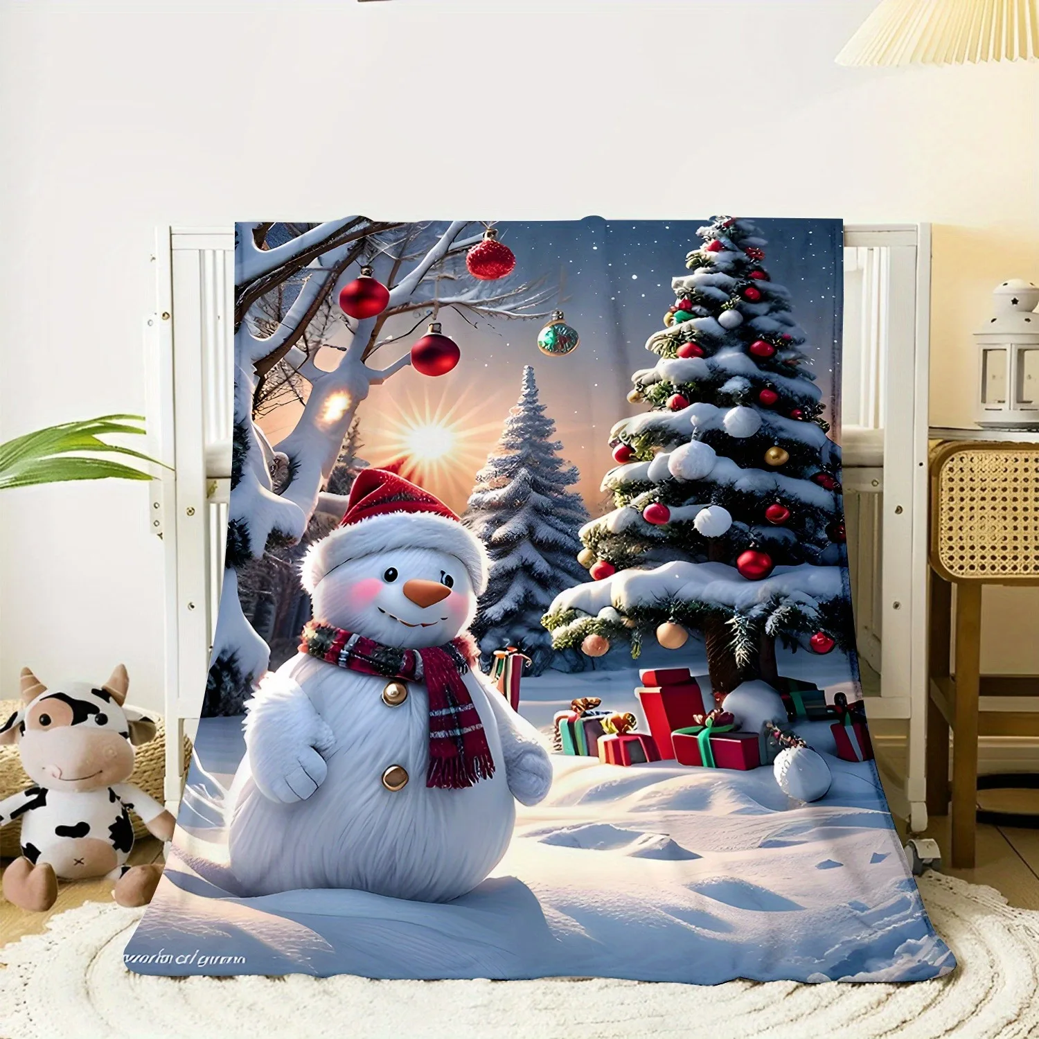Bild 5: 1 Stück Weihnachts-Schneemann-Muster-Decke, Sofa, Bett, Reisen, Mittagspause, Flanelldecke.