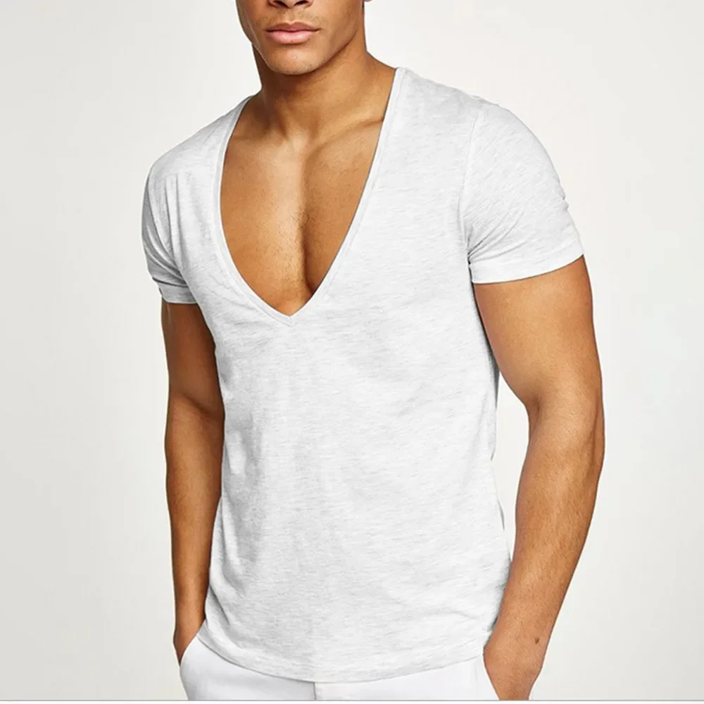 Men Tops T-Shirts Muscle Training Short Sleeve Summer V-Neck Bodybuilding Breathable Casual Gym Wear Ice Silk Sale