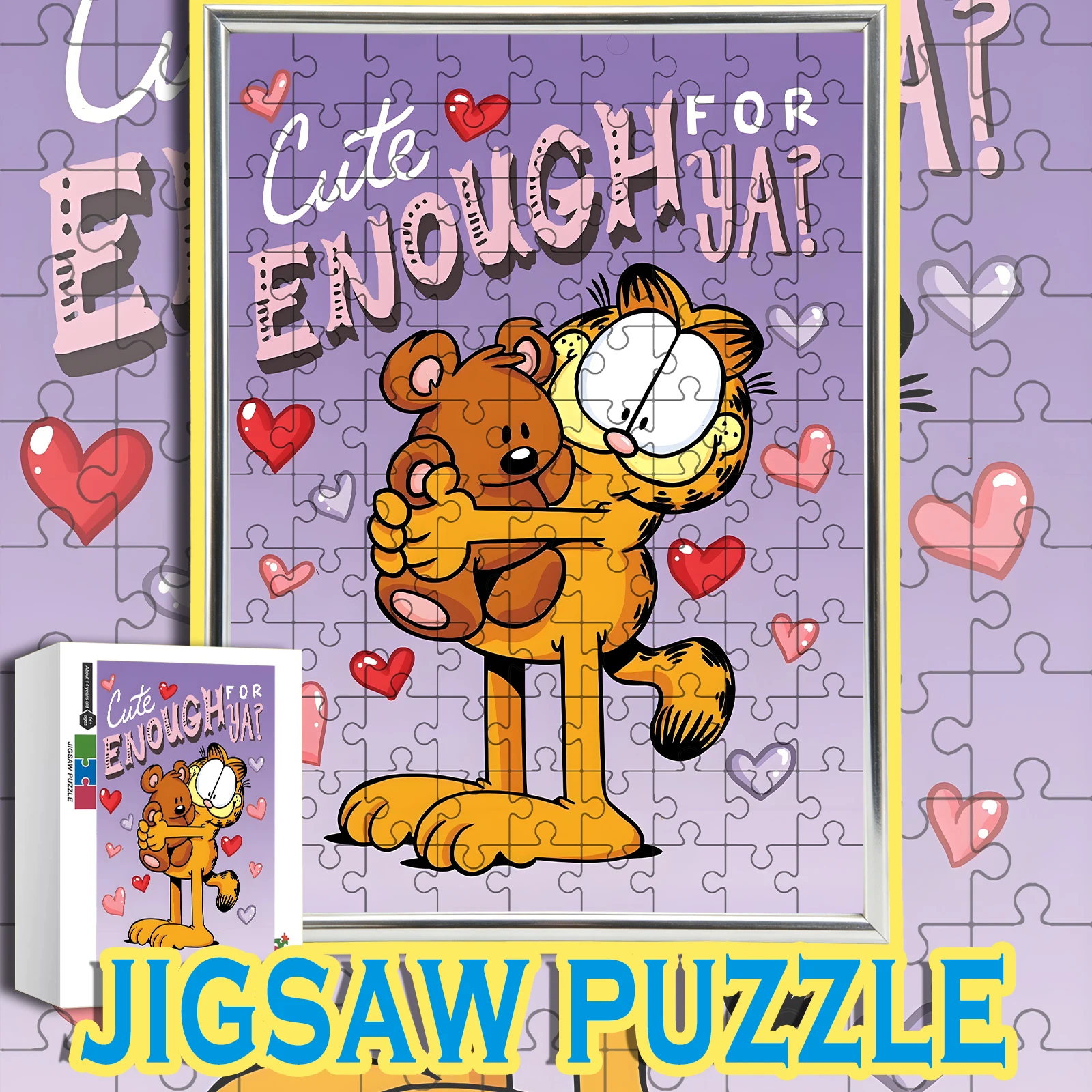 

Garfield & Pooky Cute Enough For Ya Love Hearts Wooden Jigsaw Puzzle 108/200/300/500/1000pcs Color Box