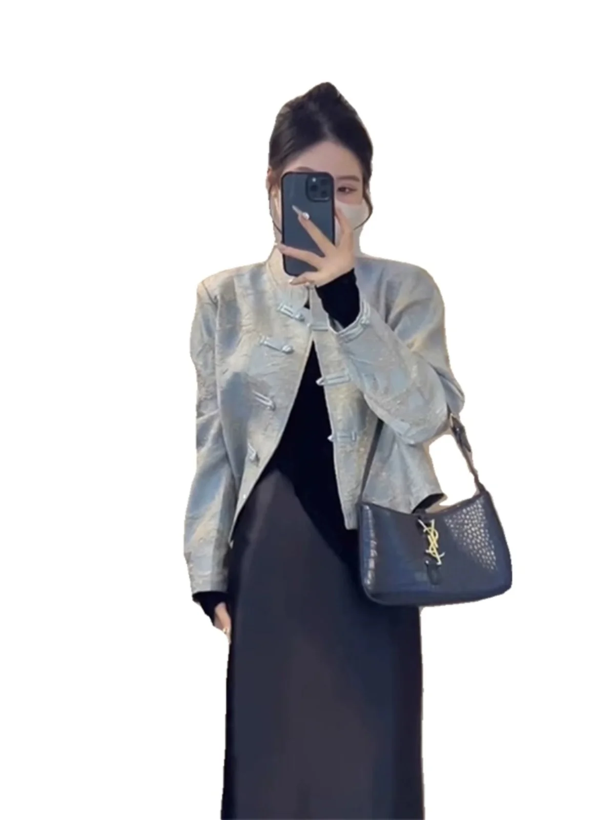 

New Chinese Sle Heavyweight ort Jaet Women's Autumn Winter Tang Costume Improved Button Stand Collar Open Cardigan Top