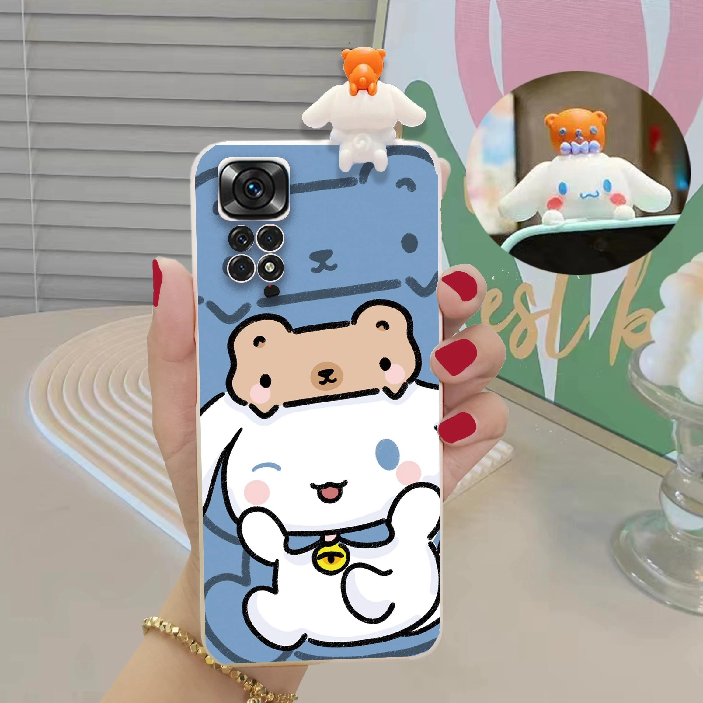 جراب دمية سانريو ثلاثي الأبعاد لطيف لـ Redmi ، غطاء هاتف TPU للملاحظة 12 و 10 و 13 و 11 و 9 و 8 و 7 و 11S و 9S و 10S و 9S و 9C و 10C ، 9T ، Xiaomi Mi 11 Lite ، Poco X3 ، X5 Pro