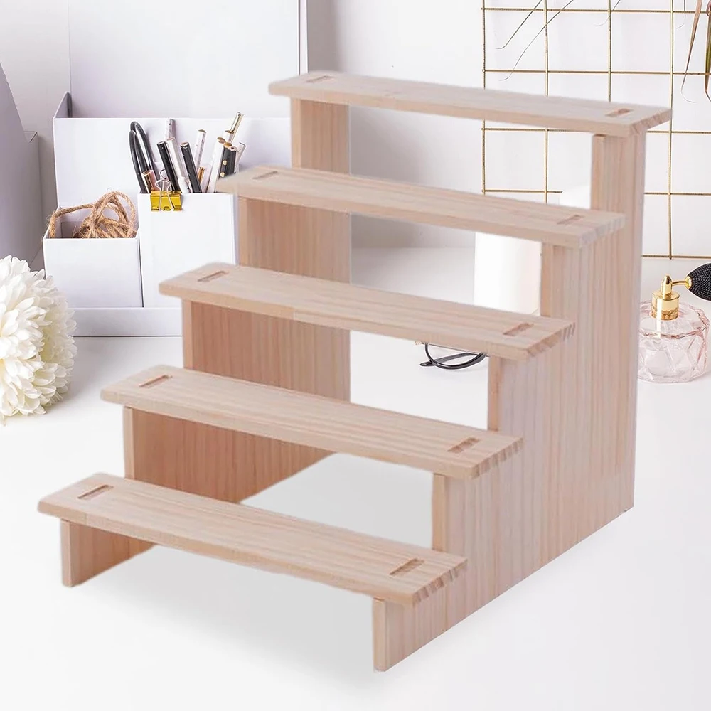 

Wood Display Riser Wood Display Stand for Dessert Figurines Jewelry Organization Collectibles Cupcake Storage Shelf 5 Tier