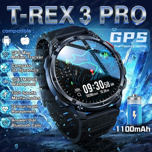 Reloj Inteligente con GPS T-Rex3 Pro 2026, para Hombre, 120 Días de Autonomía, 1100 mAh, Reloj Resistente para Deportes al Aire Libre, Resistente al Agua 10 ATM, con Llamadas
