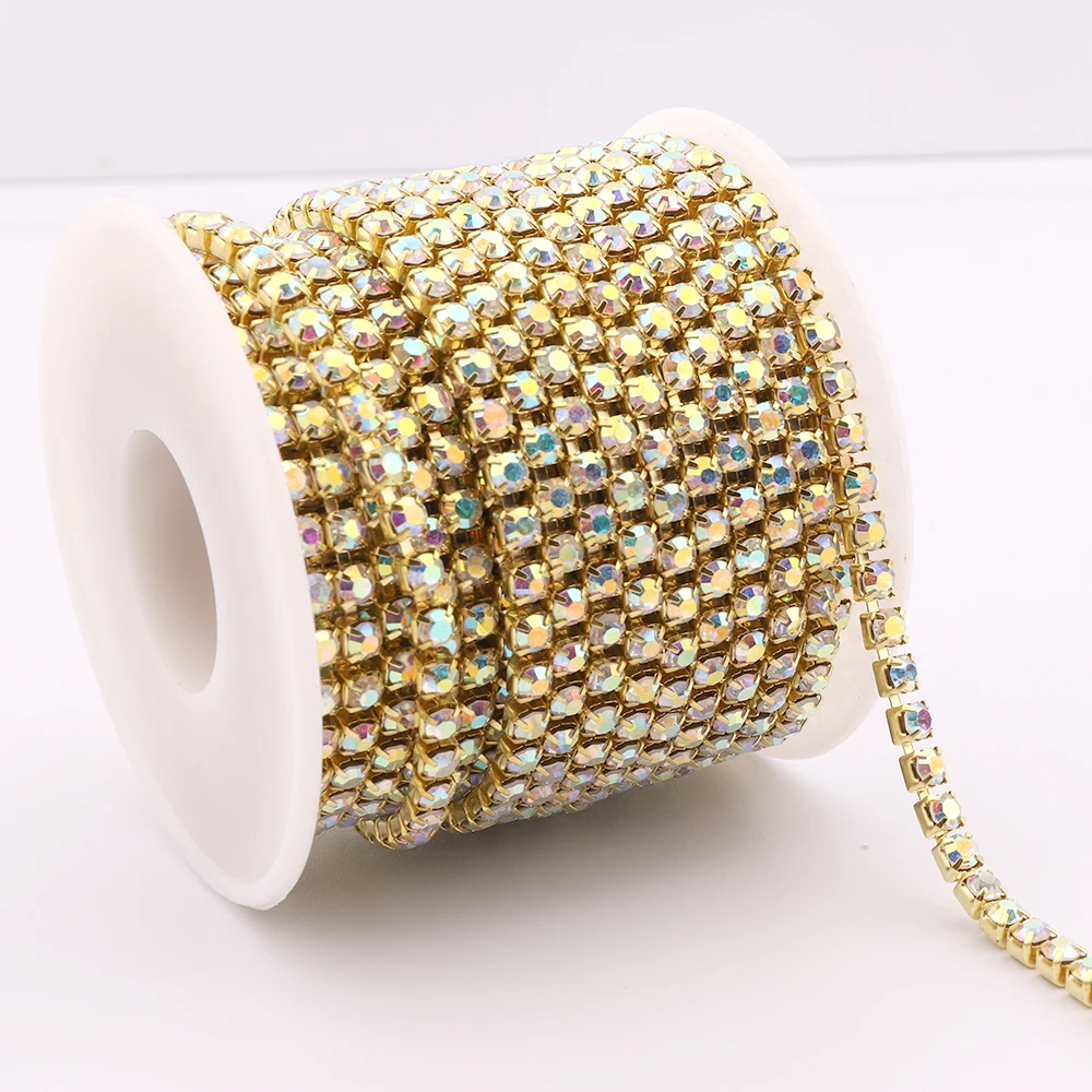 1Yard 10Yards/roll SS6-SS16 Crystal AB Klauw Strass Glas Genaaid Op Steentjes Ketting voor Handwerken Stof Naaien passementen