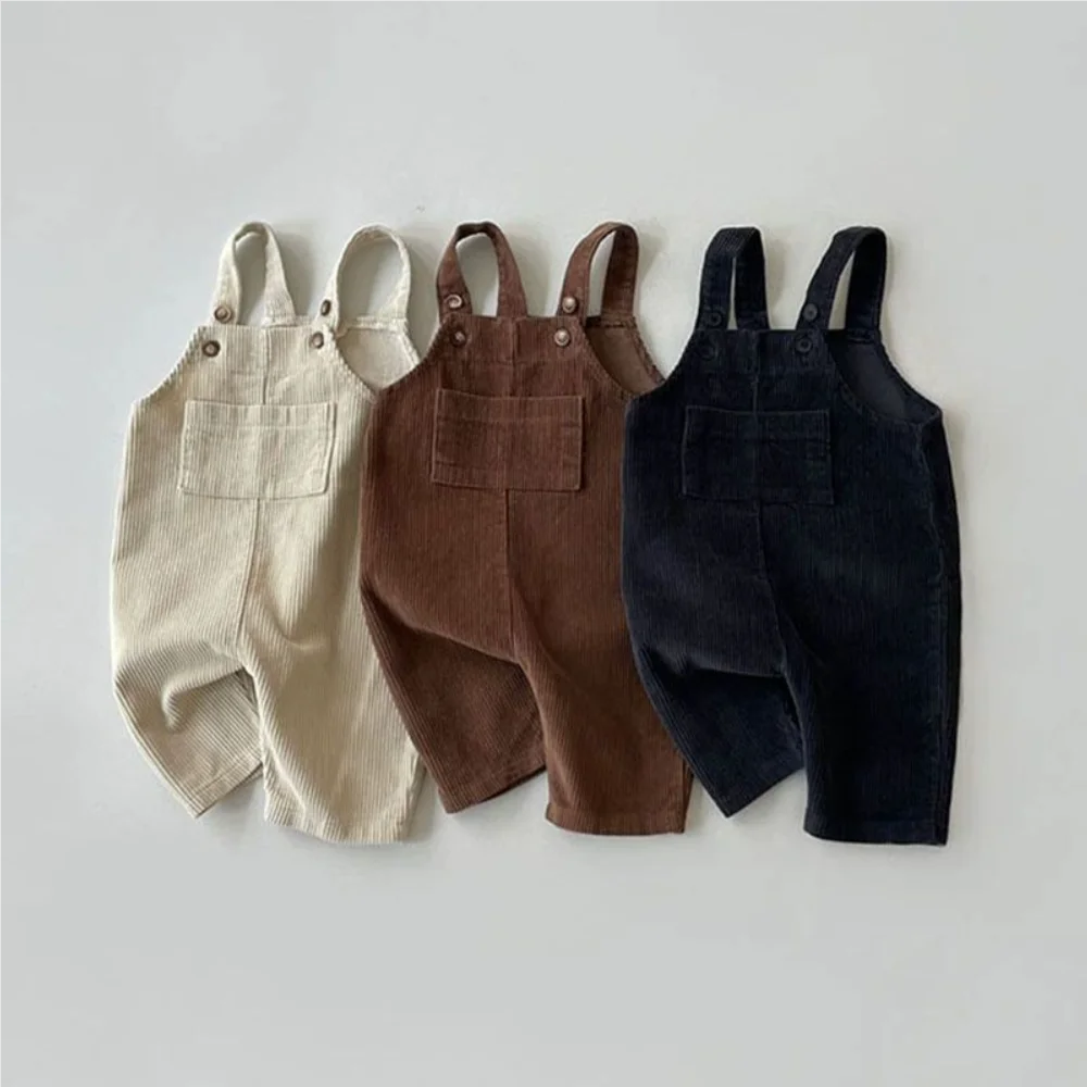 Spring Autumn Baby Boys Overalls Corduroy Pants Korean Kids Playsuits Solid Pocket Toddler Sleeveless Jumpsuit Casual Suspenders