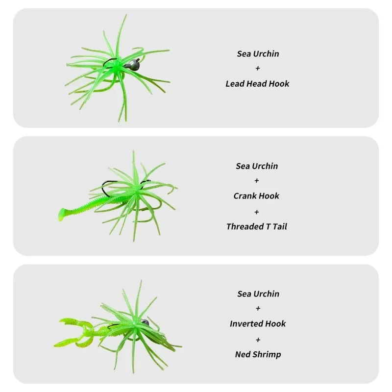 Billings 2 Stück schwimmende Seeigel-Weichköder, 11 cm/9 g, simulierte Seeigel-Köder aus weichem Silikon für Brassen, Hecht, Barsch, Mandarinengarnelen – Detail 3