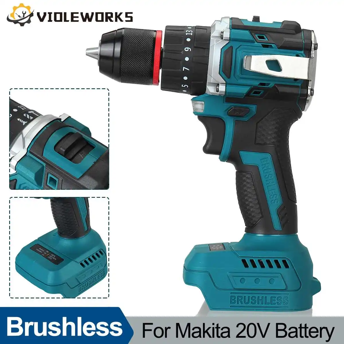 

25+3 Torque Brushless Electric Impact Drill Two Speed Cordless Screwdriver Home Use Multifunction Power Tool For Makita 20V