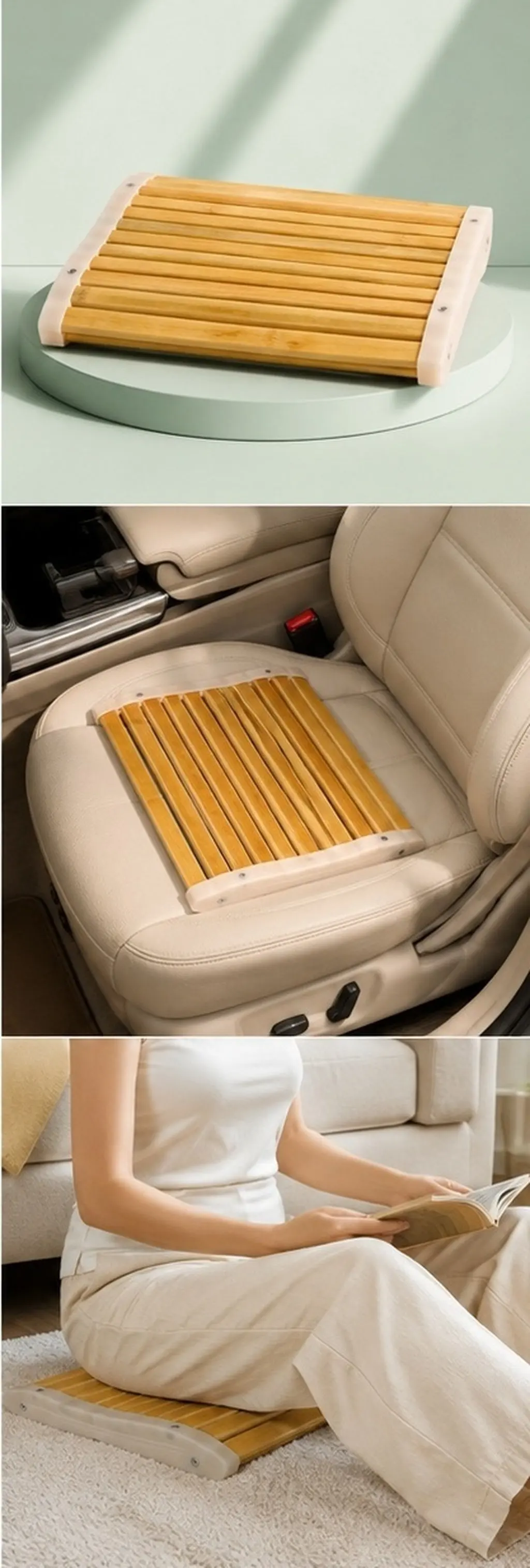 Ergonomic Bamboo Seat Cushion – Cooling, Portable Office Home Car Mat for Long-Hour Comfort