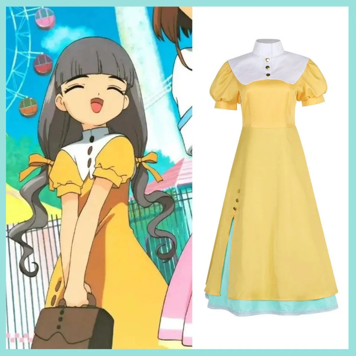 Accesorios para el cabello de vestido amarillo para mujer, traje de ocio Kawaii, Cardcaptor de Anime Sakura Daidouji Tomoyo, peluca de disfraz, novedad de 2025