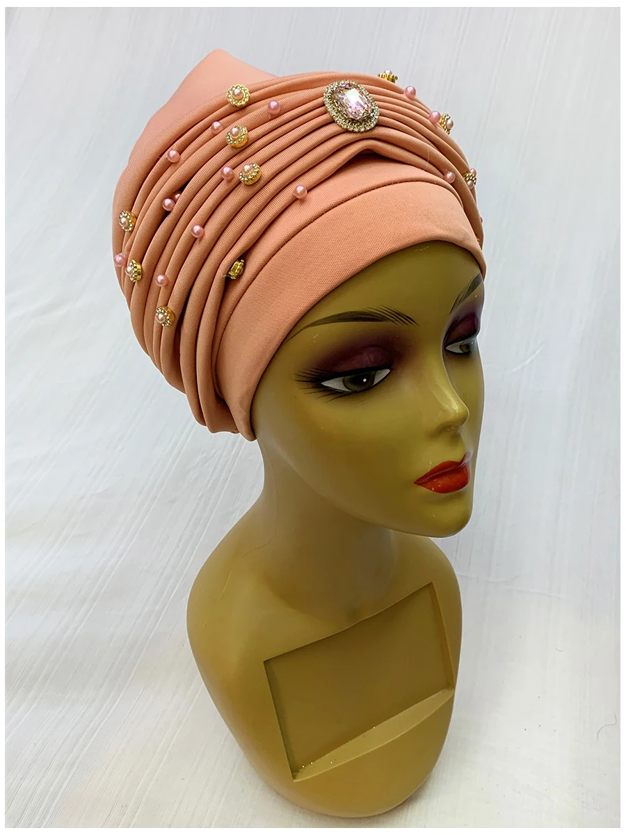 6/12 Pieces Fashion Muslim Female Turban Hat Bonnet Gold Velvet Hot Rhinestone Solid Indian Beanie Hair Bonnets Cap For Women