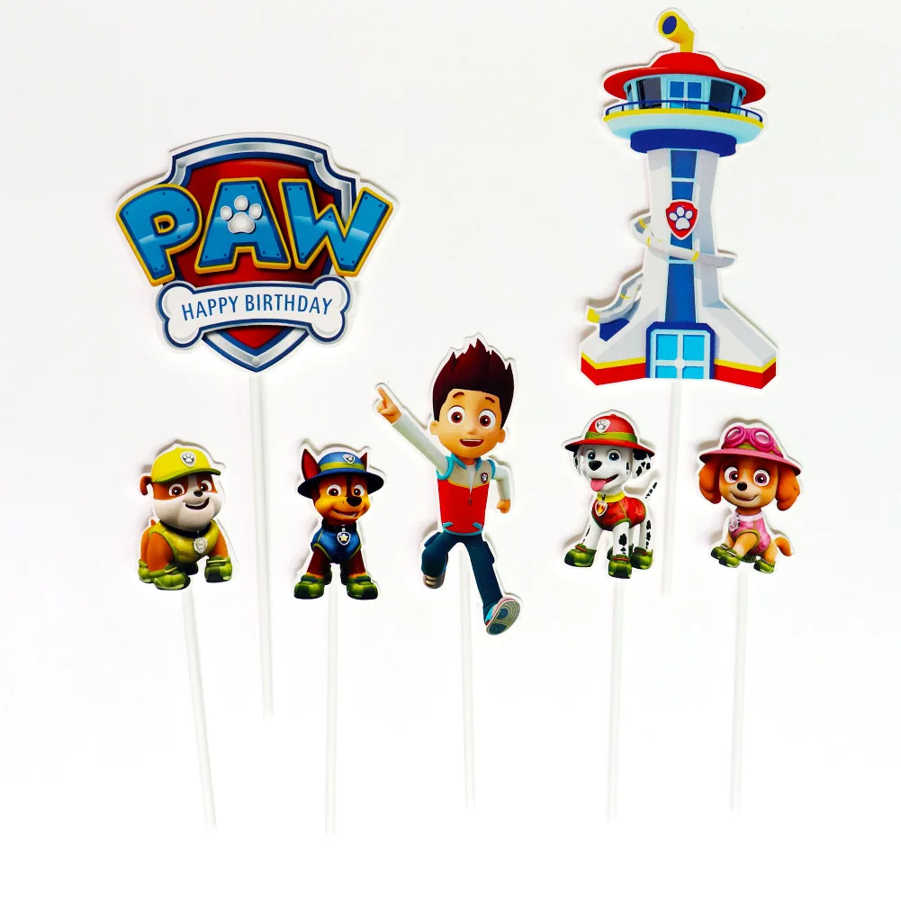 Paw Patrol Decoração Dos Desenhos Animados para Crianças, Bolo Planta Bandeira, Chase, Marshall, Skye, Rubble, Periféricos de Anime, Cute Birthday
