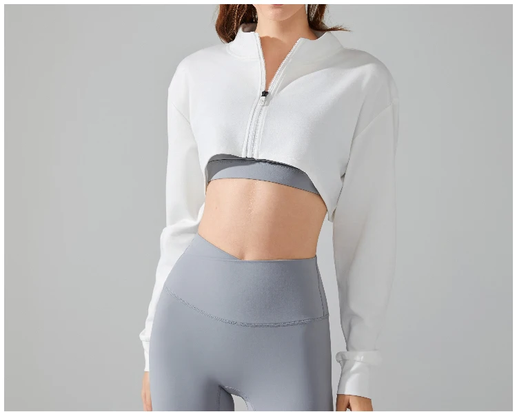 VITALINOVO Damen-Cardigan-Jacke mit Reißverschluss, langärmlig, kurzes Sweatshirt für Yoga, Workout, Laufen, Fitness, Cut-Out-Shirts, Oberteil – Detail 4