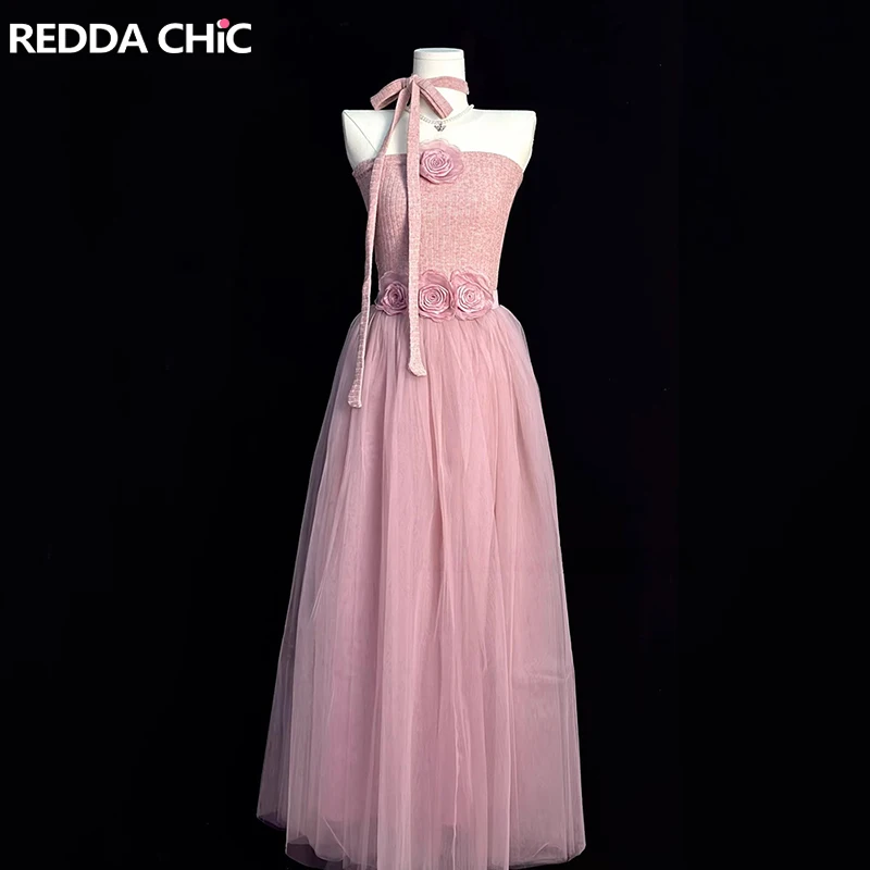 

ReddaChic Scarf Knit Top Long Skirt Women Set Lolita Fairy Floral Pin Strapless Tube Elastic Waist Skirt Coquette Summer Clothes