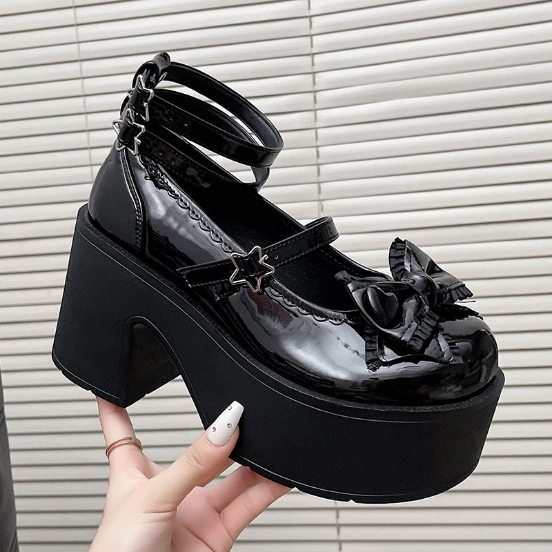 Comemore Fashion JK Uniform Heightening Pumps Mary Jane Shoes Female Spring Autumn Leather Thick Bottom Retro Punk Lolita Shoes