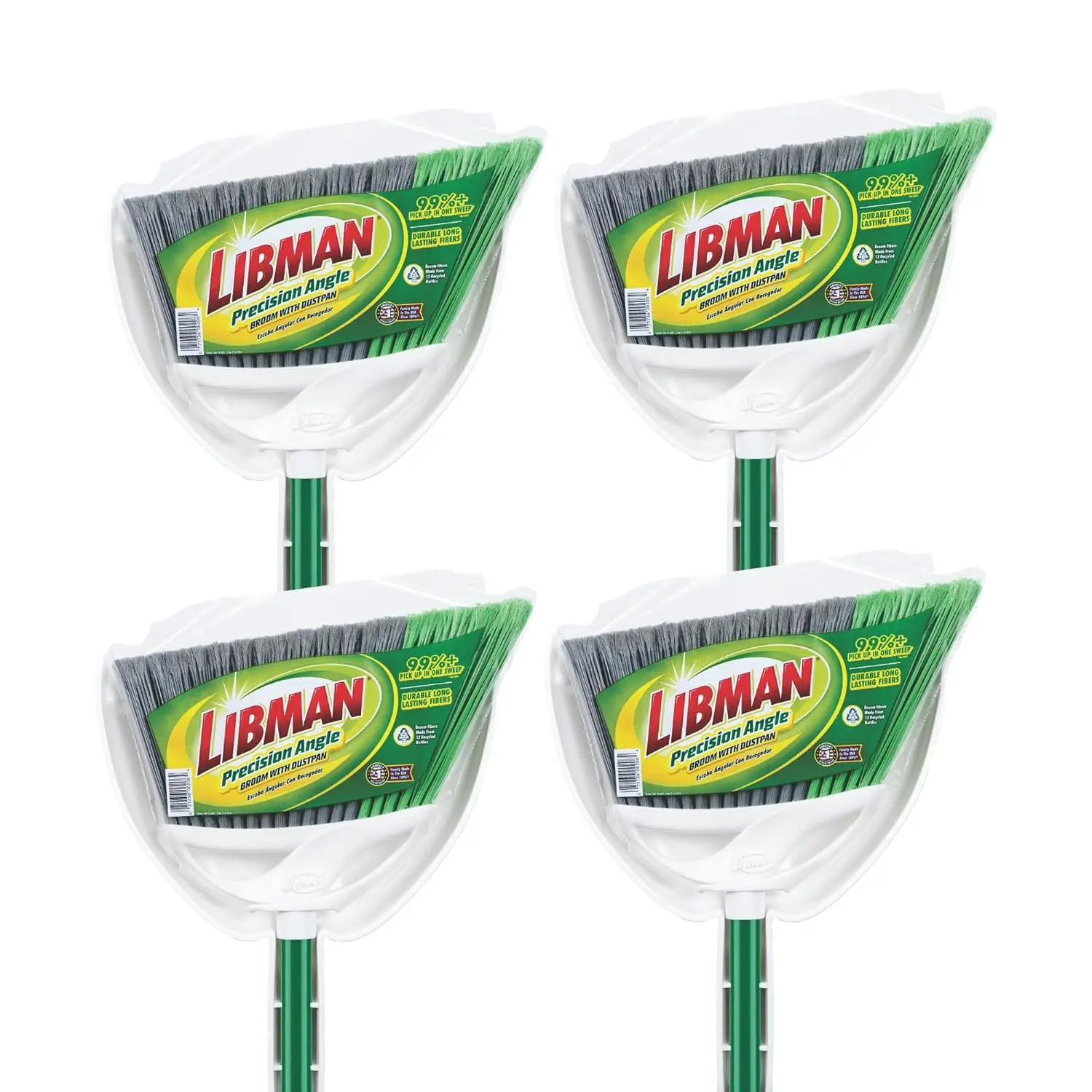 

206 Precision Angle Broom with Dust Pan, Steel Handle, 11' Wide, Green and White (Pack of 4)