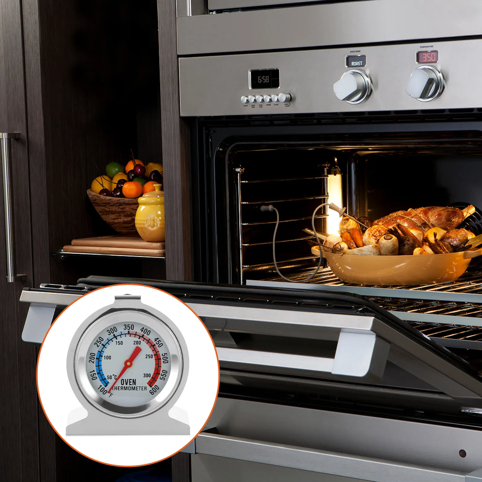 

Компактный термометр для духовки из нержавеющей стали, высокоточный измеритель температуры для выпечки, жарки, гриля, приготовления пищи на кухне