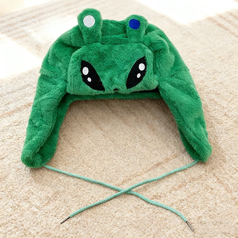 Alien Cartoon Anime Embroidered Warm Windproof Lei Feng Hat with Ear Protection for Autumn Winter Outdoor Activities