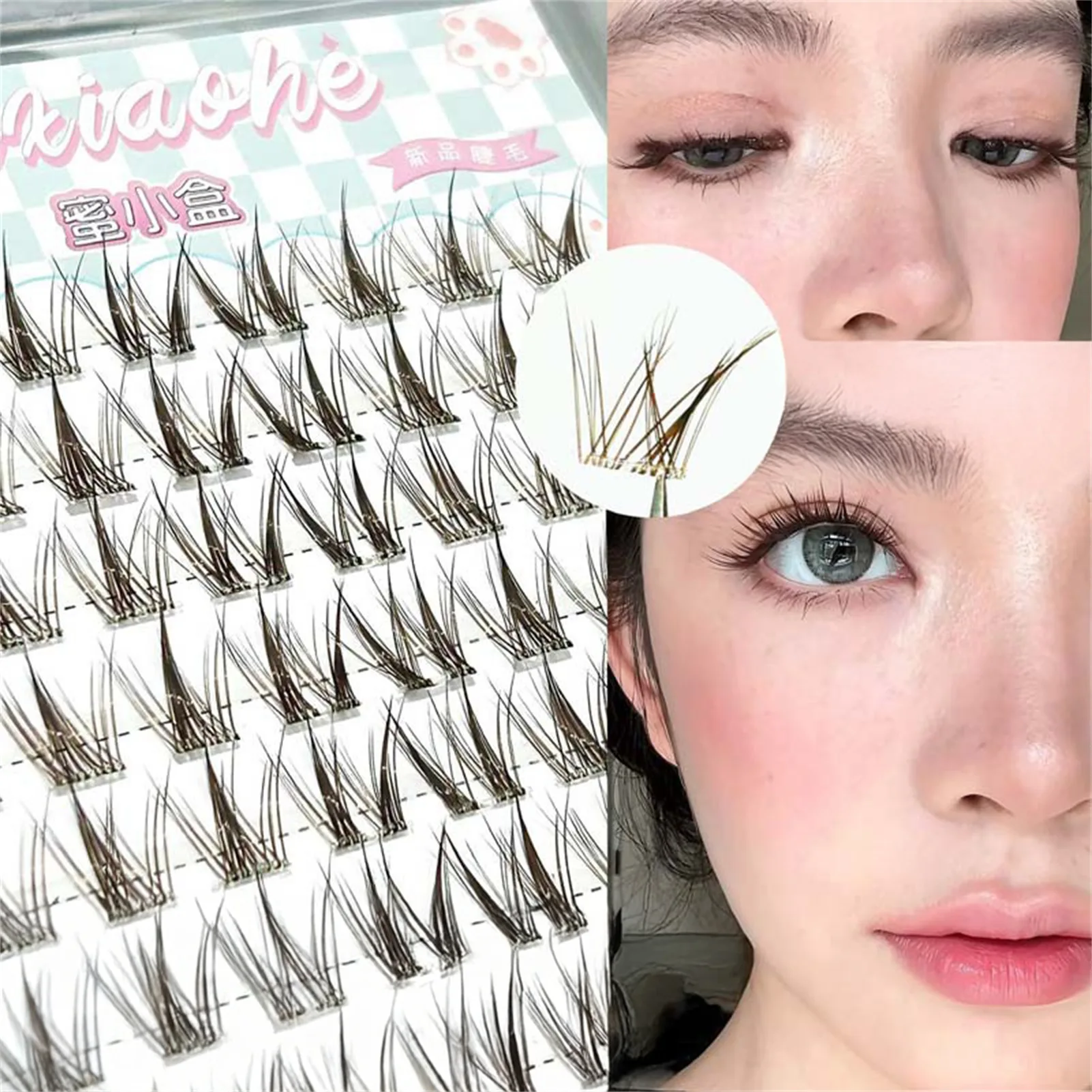 لا حاجة للغراء للرموش الصناعية، رموش فردية، مجموعة من الألياف الاصطناعية، مظهر طبيعي، وصلات رموش طائرة متقاطعة #4