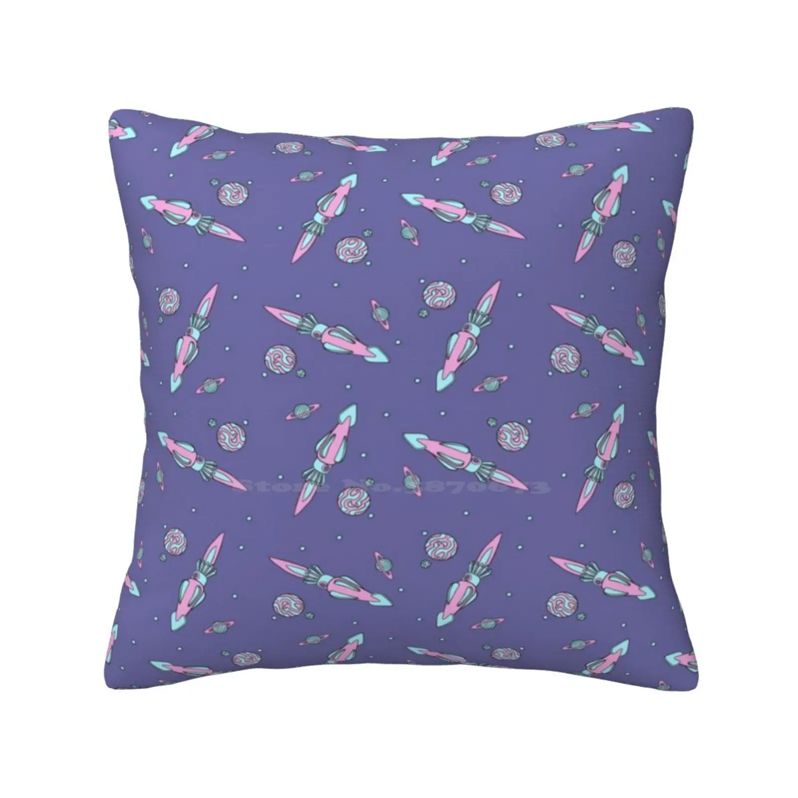 Squid Rocket Ship Home Sofa Car Cushion Cover Pillowcase Space Rocket Ship Purple Planets Squids Pastel Galaxy Pattern