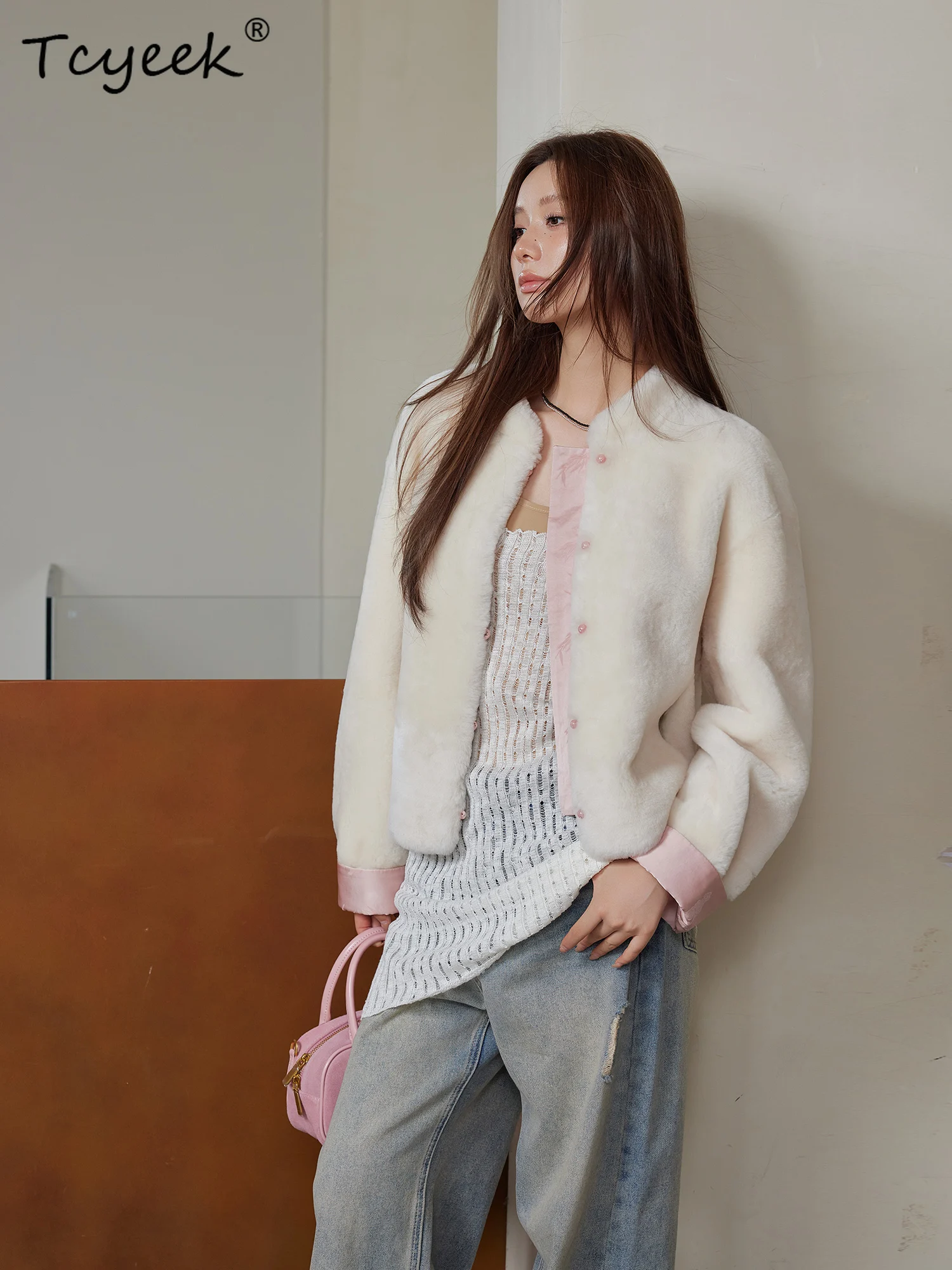 Tcyeek lã real outono inverno novo estilo chinês pele integrada gola curta casaco de pele de lã feminino fourrures femme