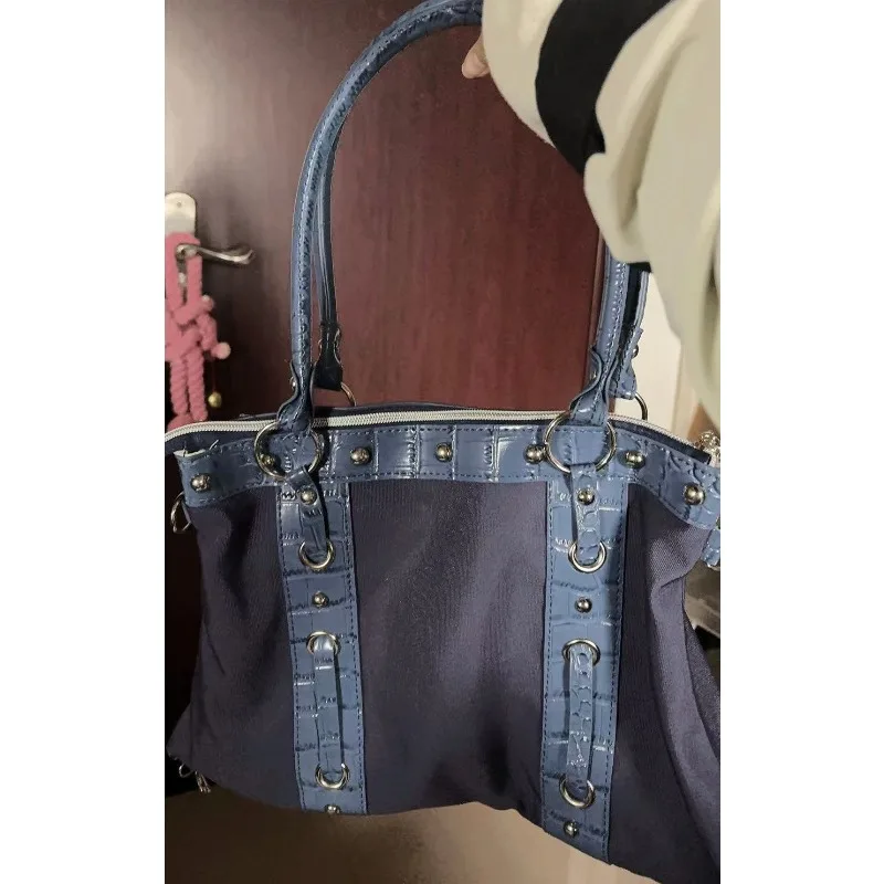 Vintage High-end Large-capacity Handbag Shoulder Bag Sweet and Cool Babes Underarm Niche Casual Contrasting Color Bowling Bag