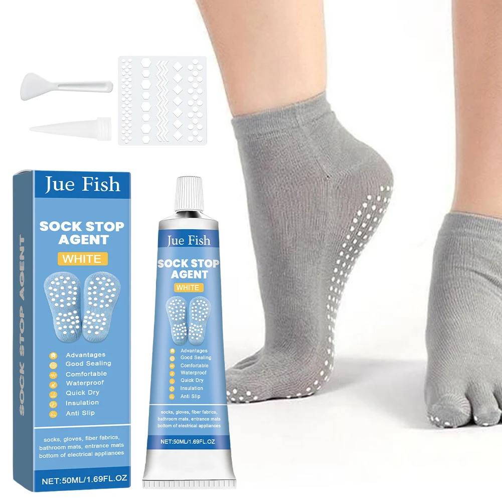 Sock Stop Glue with Scraper and Template Soft Non-Slip Adhesive DIY Sock Stop Agent for Socks Pet Socks Floor Mats Blankets