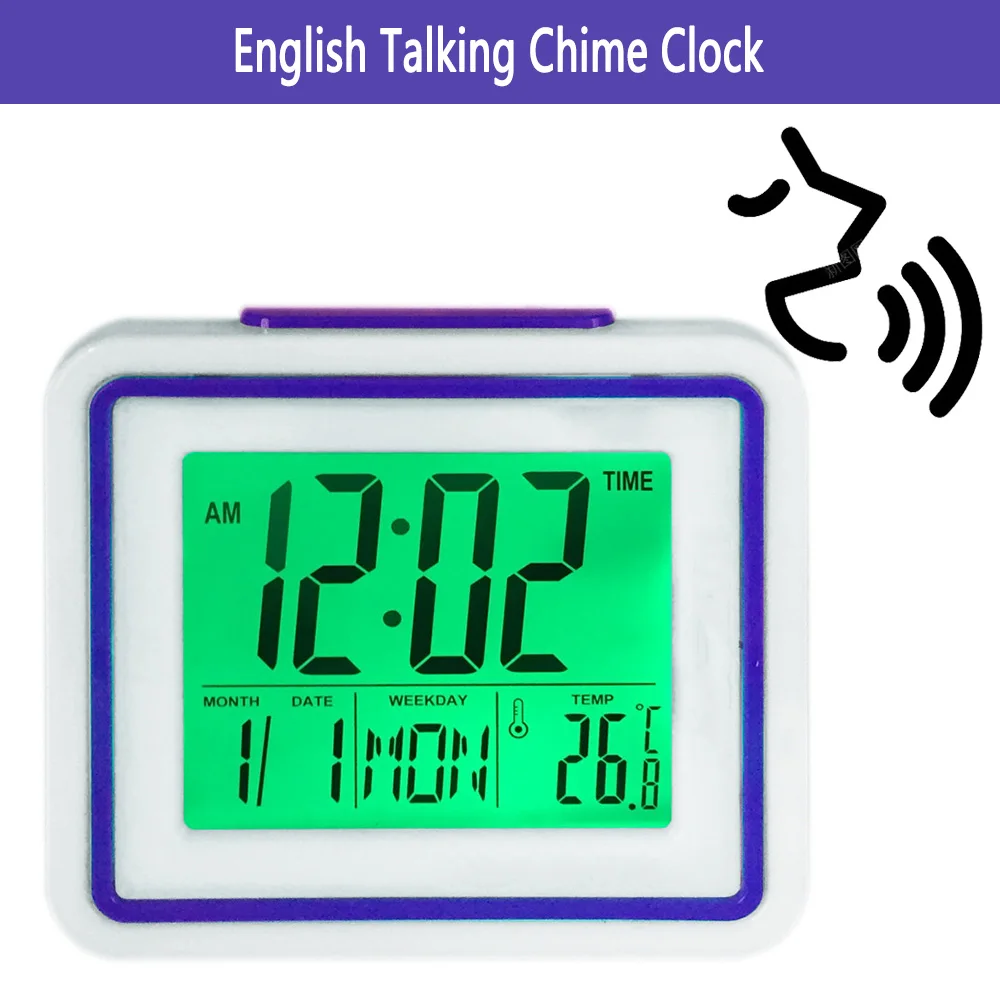 

English Talking Alarm Clock with One-Touch Chime for the Elderly Blind Visually Impaired Clock