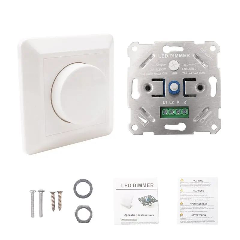 A84E-White Cover Plate Included LED Dimmer Switch 230V For Dimmable Leds/Halogen Lamps 5 To 200W