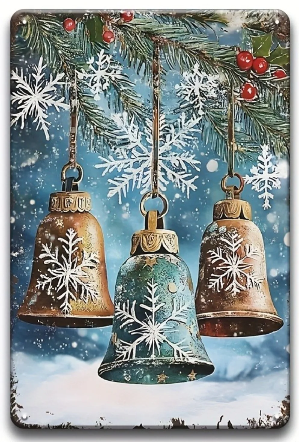 Vintage-Weihnachts-Blechschild-Set aus Metall – 2D-Flache Feiertags-Wandkunst mit Weihnachtsmann-, Zug- und Schneeszene-Designs
