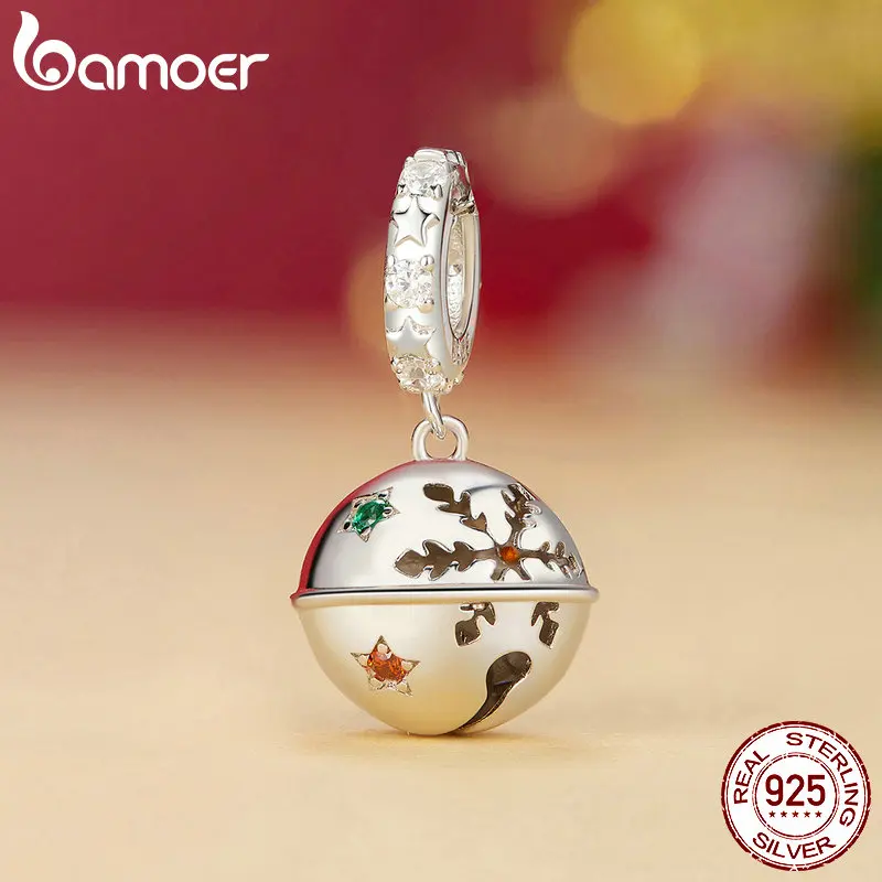 Bamoer original 925 prata esterlina mão sino pingente jingle sinos charme adorável para as mulheres festa de natal presente jóias finas diy