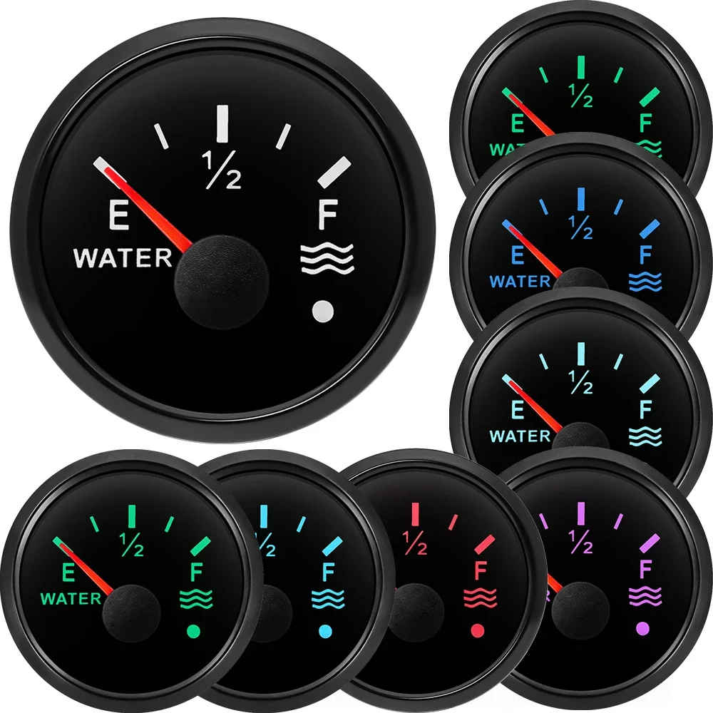Indicador de nivel de agua impermeable IP67, luz de 7 colores, 52mm, alarma intermitente + Sensor de nivel de agua 0-190 OHM para coche, yate, barco, 12V, 24V