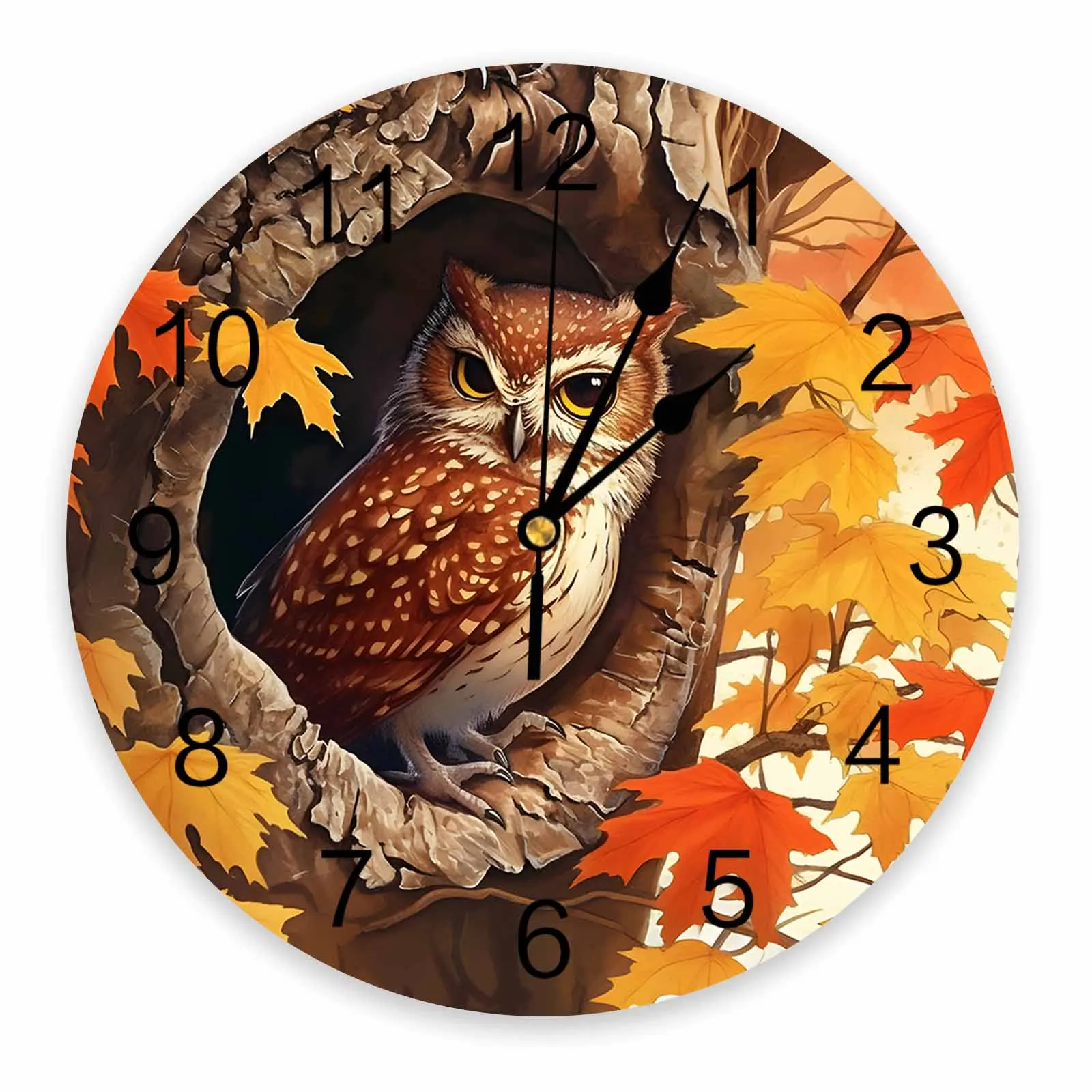 

Autumn Maple Tree Owl Wall Clock Large Modern Kitchen Dinning Round Wall Clocks Bedroom Silent Hanging Watch