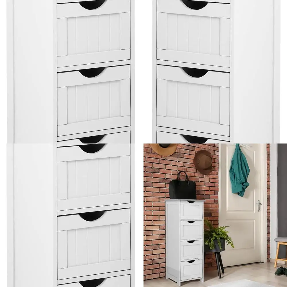 

4-Drawer Wooden Freestanding Slim Storage Cabinet for Bathroom, Living Room, Kitchen, and Office