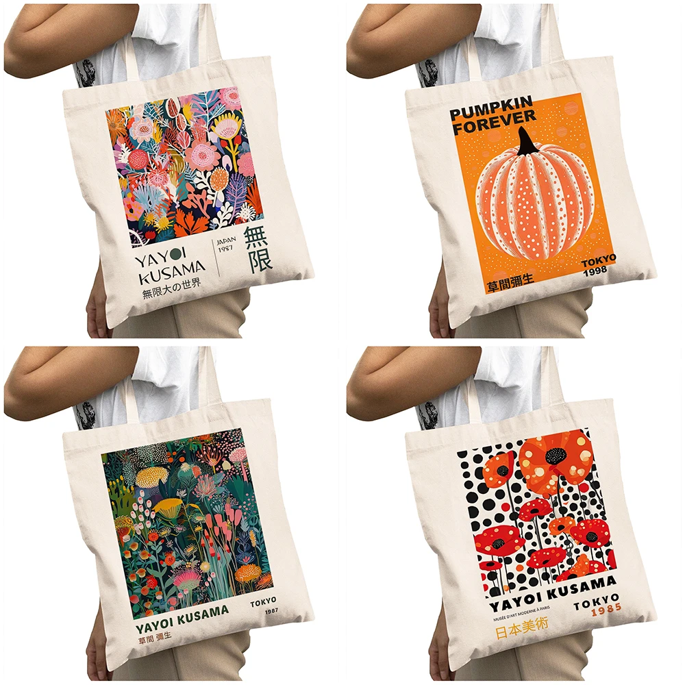 Yayoi Kusama Dot Pumpkin Print Lady Shopper Bag Weird Wave Abstract Painting Casual Handbag Large Capacity Women Shopping Bags