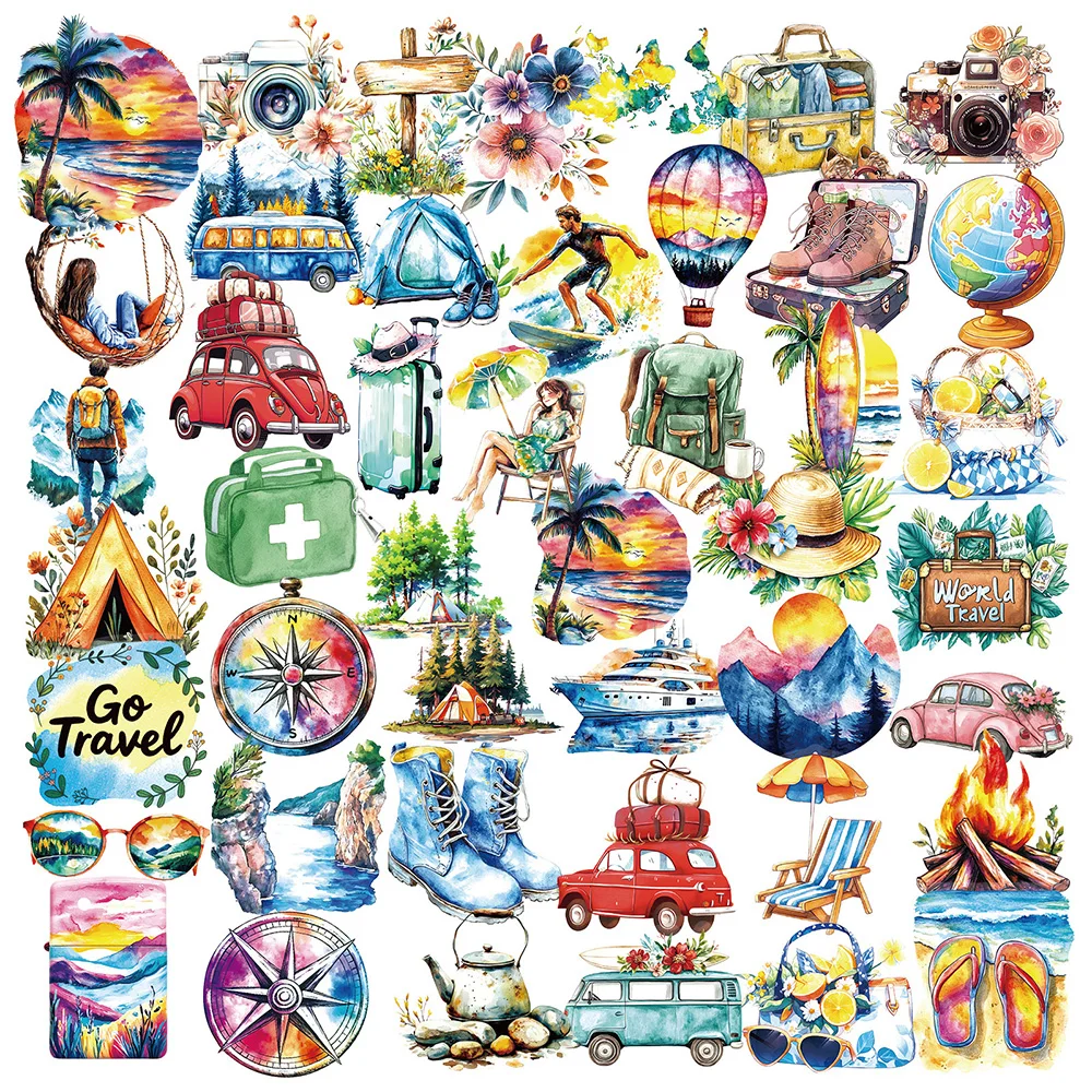 

10/30/56pcs Transparent Outdoor Travel Theme Stickers Cartoon Landscape Sticker Luggage Notebook Phone Graffiti Decals Packing