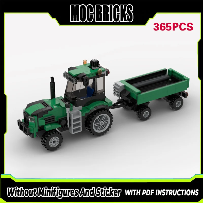

City Car Model MOC Building Bricks Green Tractor With Trailer Modular Technology Gifts Holiday Assemble Children Toys Suit