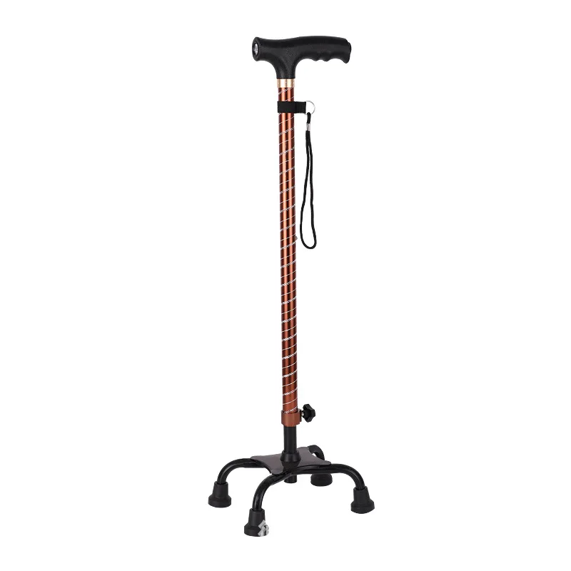 Four-corner crutch with LED lamp telescopic adjustable trekking   four-legged crutch stainless steel old man crutch