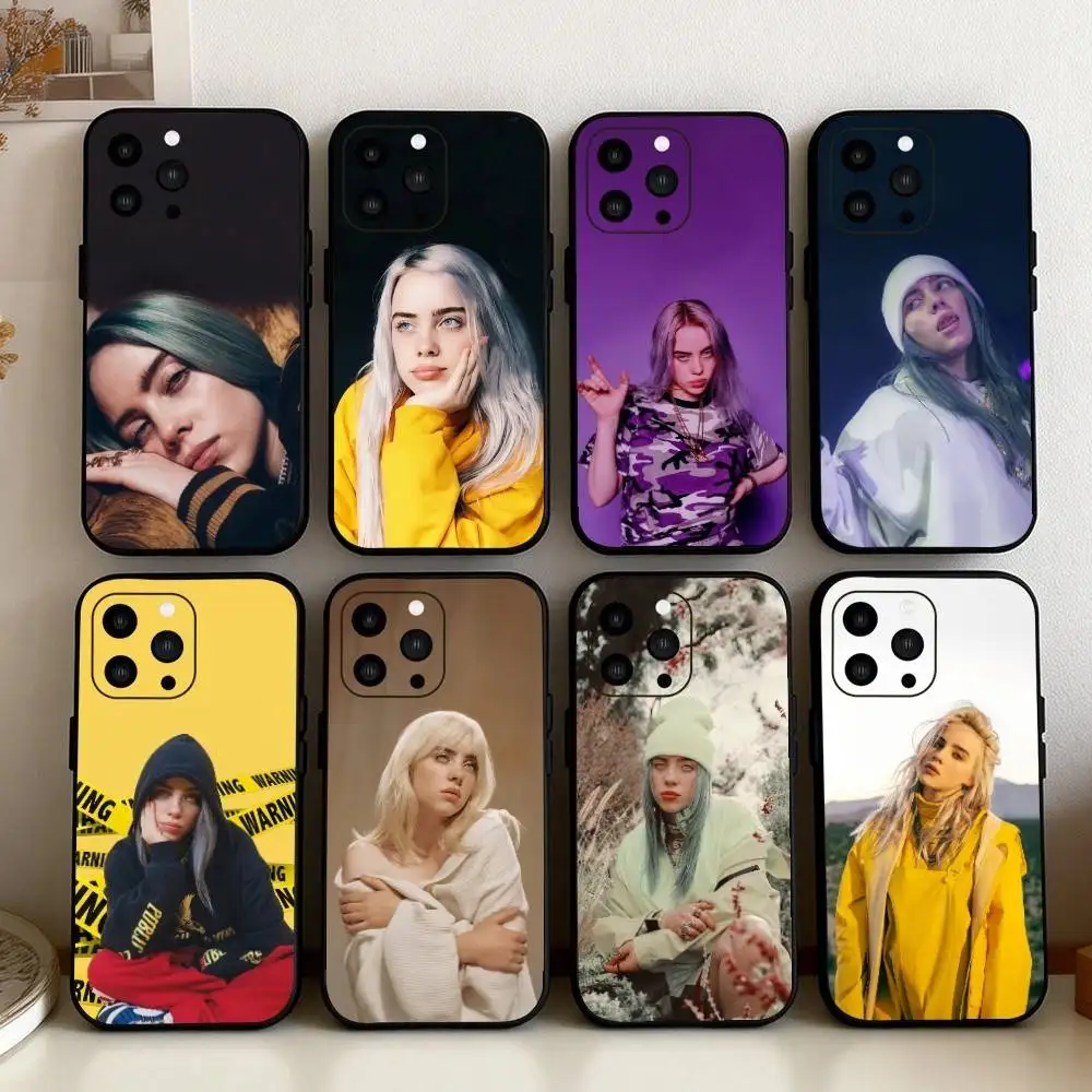 

Singer B-Billie E-Eilish Phone Case For iPhone17,16,15,14,13,12 Plus,Max Soft Silicone Black Cover
