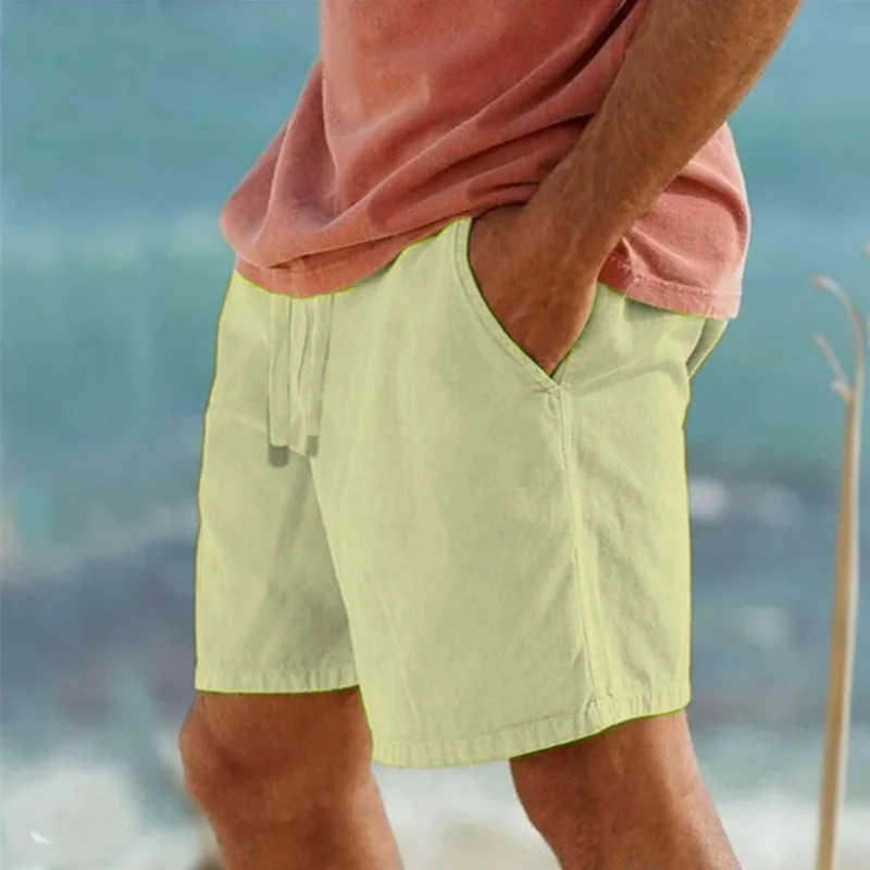

2025 New Summer New Men's Cotton Linen Breathable Shorts Hawaii Beach Pants Male Solid Color Trousers Loose Versatile Streetwear