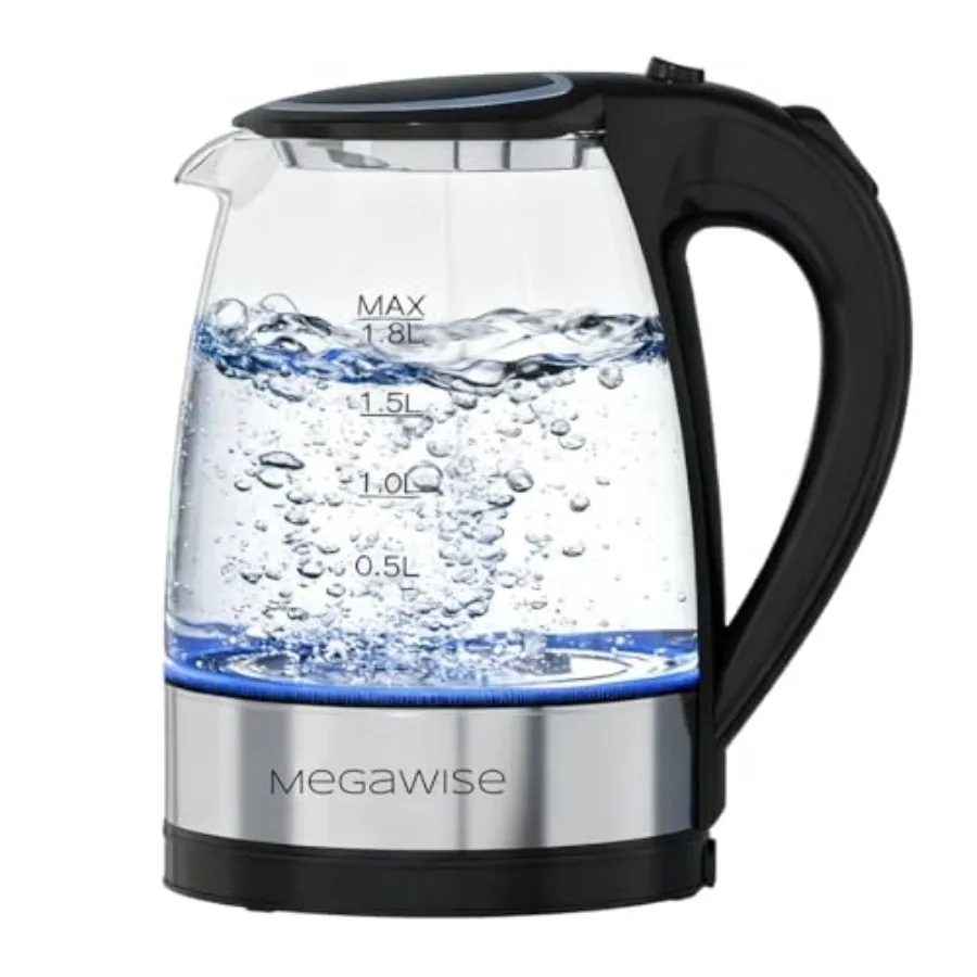 

1.8L Healthy Electric Kettle 1800W Borosilicate Glass Tea Kettle with Food Grade Material Auto Shut-Off and Boil-Dry Protection