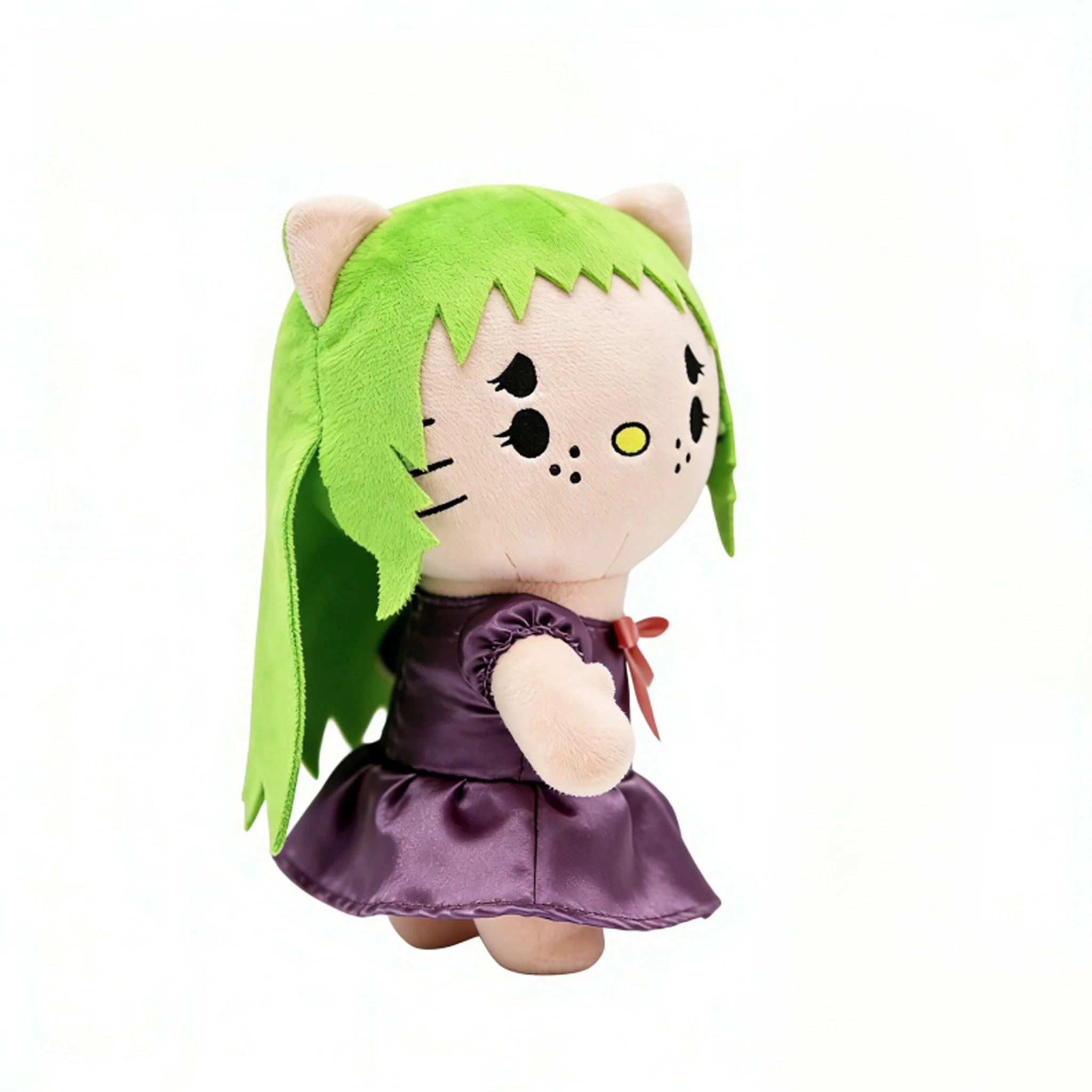 

Green Hair Hello Kitty Melanie Martinez Portals Plush Toy Stuffed Doll with Purple Dress, Soft Cartoon Plushie for Kids Gift