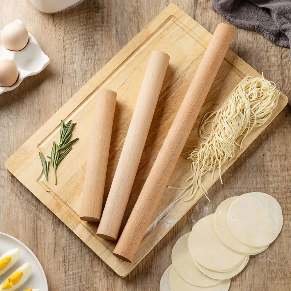 Kitchen Baking Rolling Pin Solid Wood Dough Roller Tool Non Stick Pastry Stick For Pizza Pasta Dumpling Crust Handheld Device